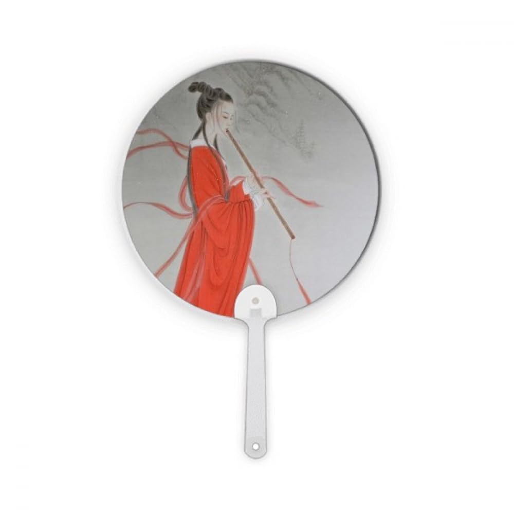 Éventail rond peinture chinoise flûte rouge artisanat plastique de table