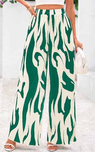 Image of PRETTYGARDEN Womens Pants Dressy Casual Wide Leg Graphic Print Lounge Pants Women Comfy High Waist Pleated Palazzo Pants