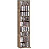 HOMCOM 260 CD/120 DVD Storage Unit, Blu-ray Media Storage Shelf with 9 Compartments and 6 Adjustable Shelves, CD Tower for Living Room, Bedroom, Office, Rustic Brown