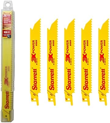 Starrett Wood Cutting Reciprocating Saw Blade - 5 Pieces B66-5 Bi-Metal 150 mm/6" Inch 6 TPI Unified Shank - Compatible with Bosch Dewalt Makita & Many Others