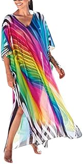 Bsubseach Women Plaid Short Sleeve Swimsuit Cover Up Sexy Deep V Neck Side Slit Beach Long Dress