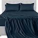 Lux Decor Collection Bed Sheet Set - Brushed Microfiber 1800 Bedding - Wrinkle, Stain and Fade Resistant - Hypoallergenic - 4 Piece (Queen, Embroidery Navy Blue)
