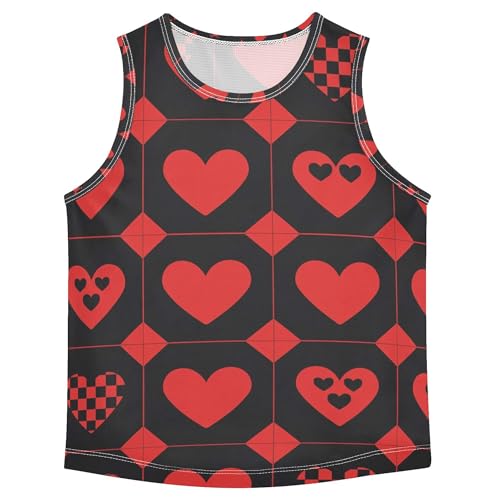 Hearts Checked Children Tank Tops Sleeveless Teens Vest Work Out Clothes for Biking Jogging Beach 3T