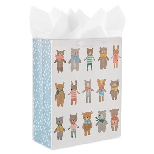 Hallmark 15 Extra Large Gift Bag with Tissue Paper (Bears and Bunnies) for Kids Baby Showers First Birthdays