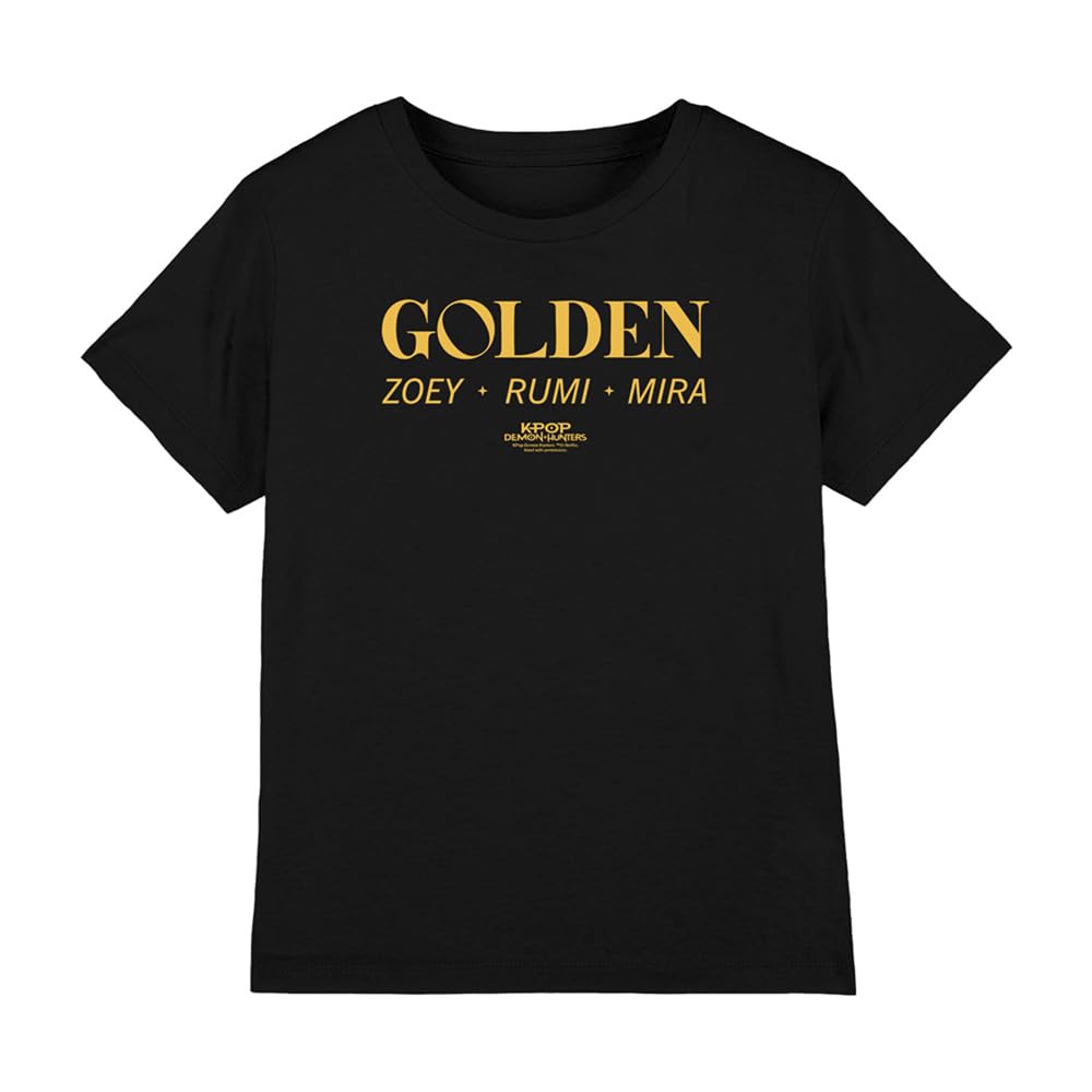 Kpop Demon Hunters Huntrix Golden Names Kids T Shirt, Black, 5-6Y