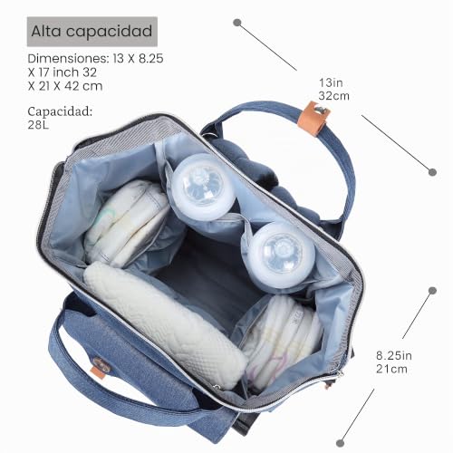 Miniatura 3 de Neotech Care Mochila Portapañales Para Bebé Niña Niño, Amplia Apertura, Bolsillos Organizadores Multifunción Azul