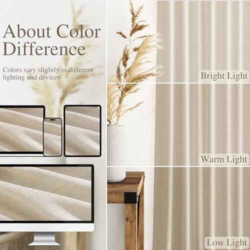 Image of Nanspring Linen Curtains 84 Inch Length 2 Panels Set for Living Room Farmhouse Decor Light Filtering Semi Sheer Curtain Back Tab and Rod Pocket Neutral Luxury Rustic Coastal Drapes for Bedroom 52x84