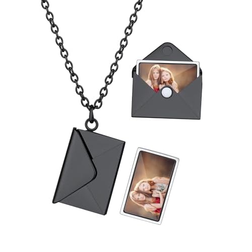Custom4U Personalized Envelope Necklace with Picture Message Custom Love Letter Locket Necklace for Women Silver/Gold/Rose Gold/Black Birthday Mothers Day Photo Jewelry Gifts for Mom Wife (G