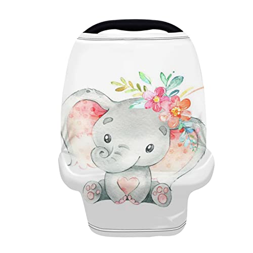 Image of ZFRXIGN Baby Elephant Car Seat Covers, Nursing Cover Breastfeeding Scarf Soft Breathable Stretchy Coverage, Infant Stroller Cover for Boys Girls White