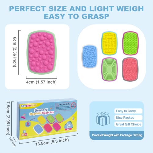 Fidget Sliders Magnetic 6 Pack – Large Size Textured Sensory Fidget Toys for Kids Adults, Stress Relief Toys for ADHD Autism, Quiet Silicone Fidgets for Classroom Office Travel, Birthday Gifts - Image 2