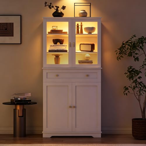 Mueble Cocina Blanco para Ganar Espacio con Vitrina y Estantes Ajustables 8