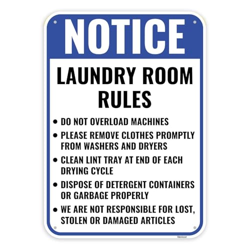1PC Laundry Room Rules Sign Will Be Towed, 14 x 10 Inches - Aluminum - Laundromat Signs