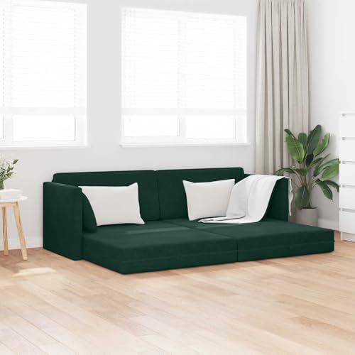 Mokuyary - Sofá cama en el suelo, color verde oscuro, 213 x 70 x 77 cm, terciopelo, sofá cama convertible, para salón, dormitorio de invitados, espacio pequeño, apartamento, oficina