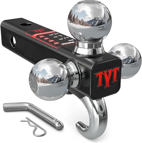 Image of TYT Trailer Hitch Tri Ball Mount with Tow Hook,Fits 2 inch Receiver,1-7 /8 inch, 2 inch, 2-5 /16 inchBall,10,000 lbs GTW,1,000 lbs TW,with Hitch pin