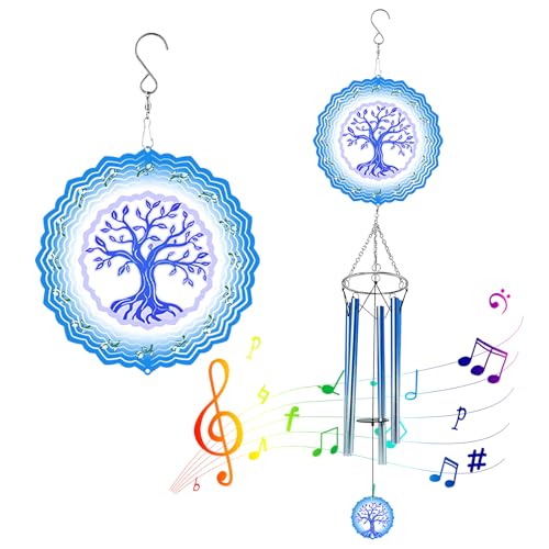 Wind Chimes with Tree of Life Wind Spinner, Outdoor Unique Metal Wind Chimes for Outside, Patio, Lawn, Porch, Yard, Garden Decor