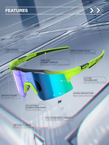 KAPVOE Polarized Cycling Glasses Sports Sunglasses for Men Women, UV400 MTB Bicycle Mountain Bike Glasses with 3 Lenses K75 — view 3