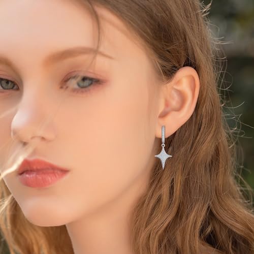 Star Hoop Earrings for Teen Girls Women - Sterling Silver Loop Earrings with Dangle Hypoallergenic Sparkly Cubic Zirconia Fashion Star Shaped Earring Gifts for Daughter Granddaughter for Christmas3