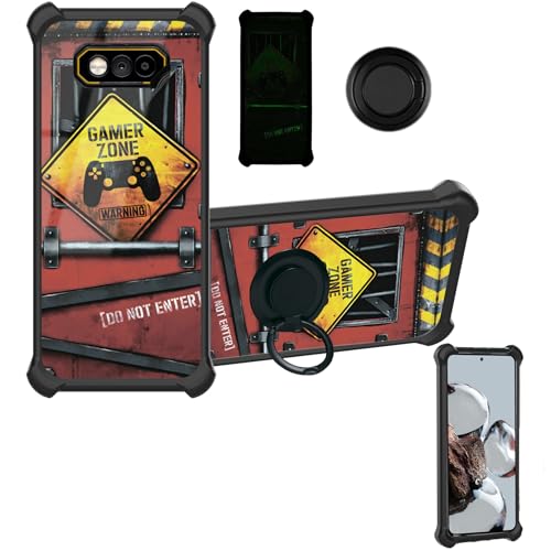 Aroepurt Case Compatible for Jcb Phone ToughPhone E10 Phone Case Cover [with 1* Tempered Glass Screen Protector][Hard PC + Soft Silicone][Ring Support] [Luminous Effect] YGH-JGP