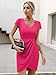 Missufe Fitted Formal Short Sleeve Dress Women's Wrap Sweetheart Ruched Mini Summer Party Dress (Hot Pink, X-Small)