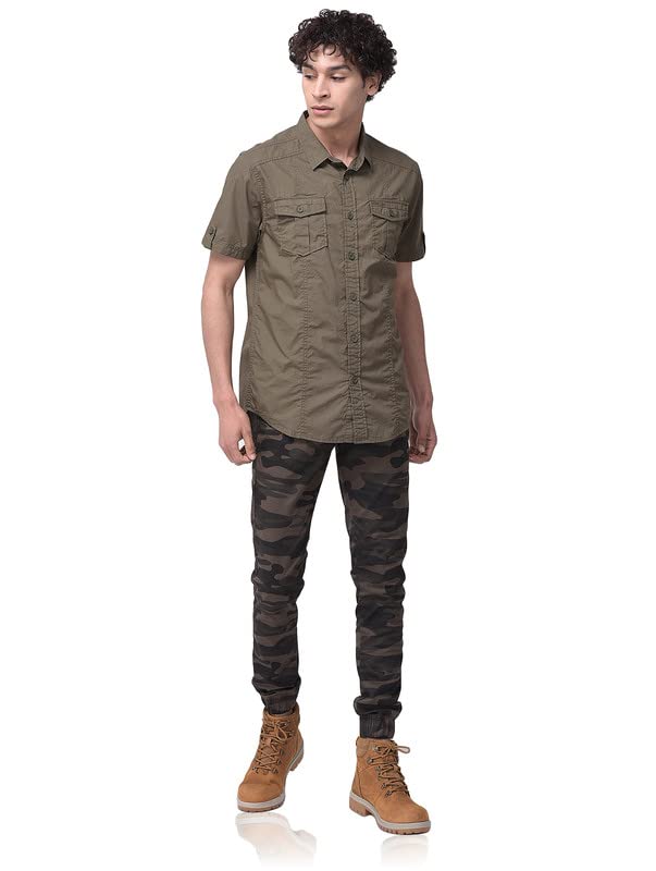 Image of Woodland Mens Cotton Printed Casual Regular Fit Half Sleeves Shirt