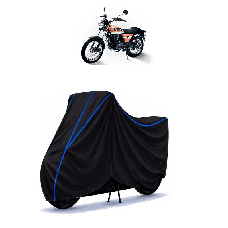 Image of Cleveland CycleWerks Ace Deluxe Bike Cover Water Resistant Universal Motorcycle Rain | Heavy Duty UV Protection, Dust, Scratch Indoor Outdoor All Weather with Black Blue Piping Elastic