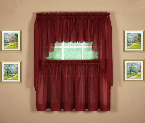 Today's Curtain Emelia Original Voile Tier Pair 30", Burgundy, 60" W x 30" L