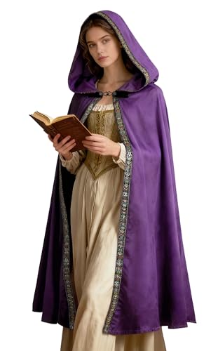 Purple Medieval Cloak with Hood Wizard Cloak Halloween Renaissance Hooded Cape for Man and Women