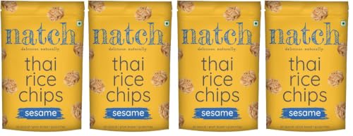 Image of Natch Thai Sticky Rice Chips, Gluten Free Healthy Snacks, Vegan, Party Family Pack, All Natural Crunchy Crackers (Sesame) 100 Gm Each (Pack of 4)