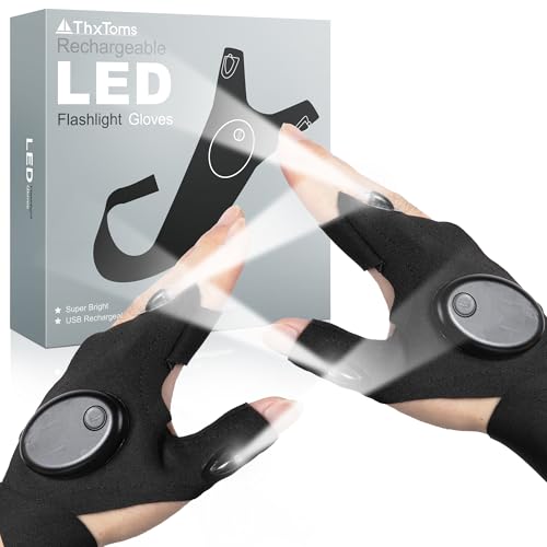 ThxToms LED Flashlight Gloves Rechargeable, Fathers Day Dad Gifts for Men,Christmas Birthday Gifts for Him Dad Father Husband Boyfriend,Cool Gadgets Tools for Repairing Fishing Camping