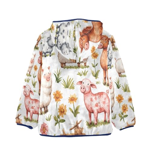 Farm Animals on Grass Toddler Fleece Jacket Girl Boys Hooded Fleece Jacket Coat Warm Outwear Zip-up 3-10T2