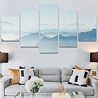 SIGNWIN 5 Panel Canvas Wall Art Blue Sunset for Home Decorations Ready to Hang - 60