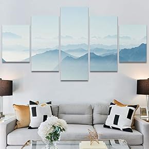SIGNWIN 5 Panel Canvas Wall Art Blue Sunset...