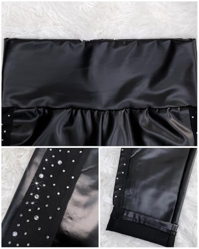 Women's Rhinestone Mesh Panel Side Pu Leather Pants High Waist Skinny Sexy Tights Slim Fit Casual Y2K Retro Clubwear4