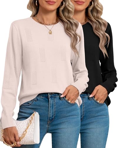 Image of Ficerd 2 Pack Women's Fall Sweater Crew Neck Tops Knit Pullover Tops Long Sleeve Shirts Blouse Casual Outfit Fashionable 2025