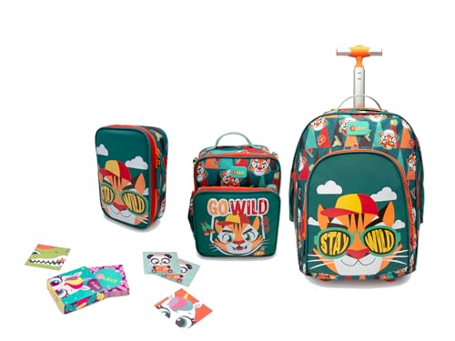 Kit Mochila com Rodinha Tigre Verde Puket