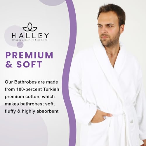 HALLEY Luxury Bathrobe for Women & Men, Shawl Collar Spa Bath Robes Terry Cotton Ultra Soft Shower Robe with Pockets4