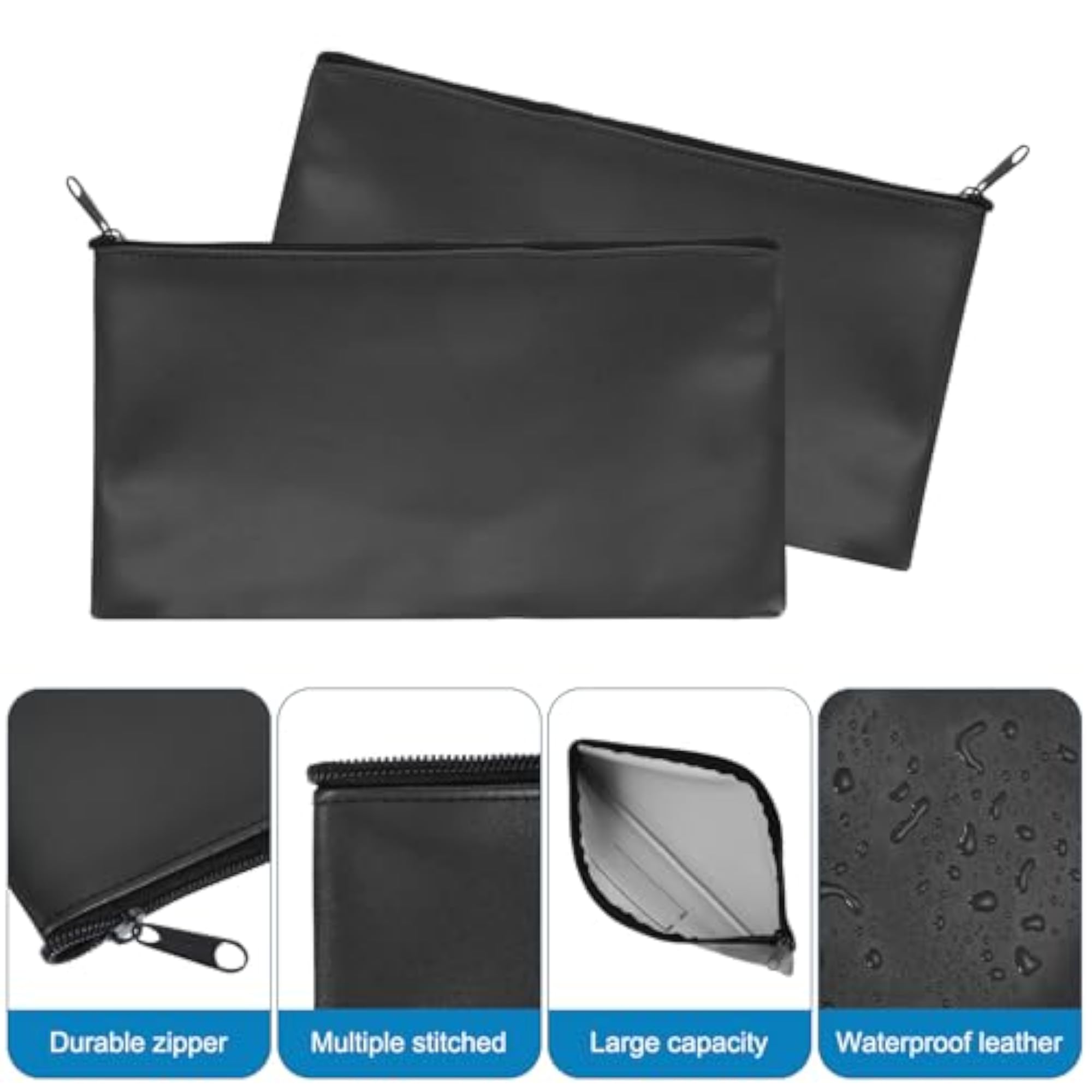 11"x 6" Black Bank Deposit Bag, 6Pcs
