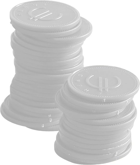 A small pile of green HENDI reusable deposit tokens on a white surface.