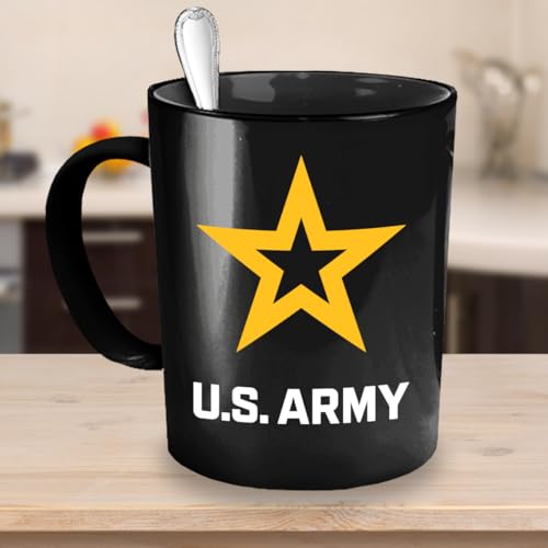 Taza de Café U.S. Army con Logo Estrella Dorada Negro 11oz miniatura 3