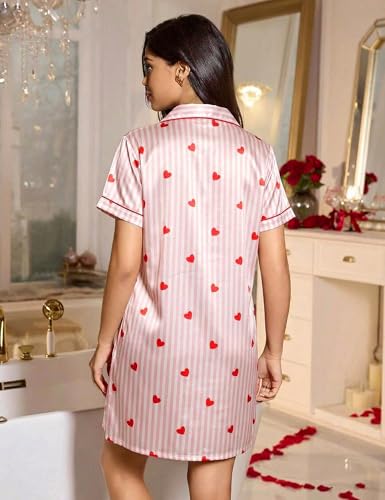 Marvmys Women's Sleepshirts Satin Silk Nightgown Short Sleeve Sleepwear Striped Boyfriend Pajama Dress M - image 5