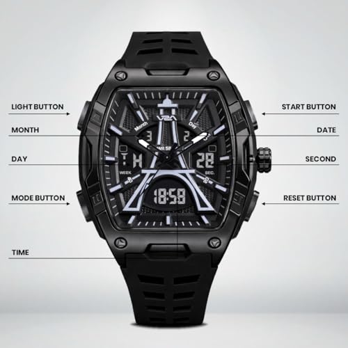 Image of V2A Impact 48mm Analog Digital Watch for Men | 3D Tower Dial Design | Alarm Stopwatch Day Date 12 /24 Hr | TPU Strap | 50M Water Resistant | Gift for Mens