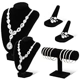 Wenqik 5 Pcs Velvet Jewelry Display Set Necklace Bust Holder T Bar Bracelet Holder Ring Display Stand Jewelry Organizer for Vendors Selling Trade Show Retail Home Decor (Black)