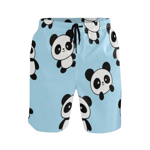 Cartoon Panda Blue Board Shorts Men Double Layer Board Shorts with Compression 8”/ 9” Long XL Plus Size Casual wear