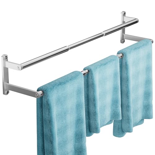 Double Towel Rail Wall Mounted 43-72 cm Adjustable Towel Holder Stainless Steel Bathroom Towel Rails Tower Rack for Bathroom Shower Kitchen Hotel - Silver