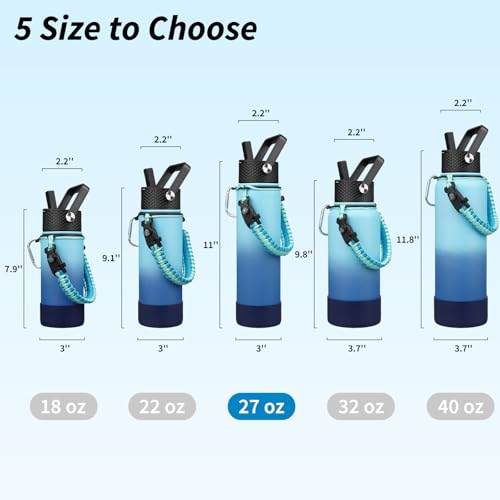 Image of BJPKPK 27oz Insulated Water Bottle with 3 Lids, Straw Lid & Handle