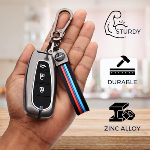 Image of KEYCEPT Metal Alloy Key Cover for Suzuki Baleno | Grand Vitara | S Cross | Ciaz | Swift | Ignis | XL6 | Fronx | Brezza | Jimny 3 Button Smart Key with Keychain (Long Keychain).
