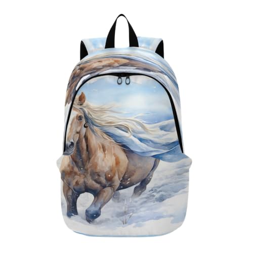 Sac à dos portable aquarelle neige cheval de course, un cartable d'exception pour vos voyages