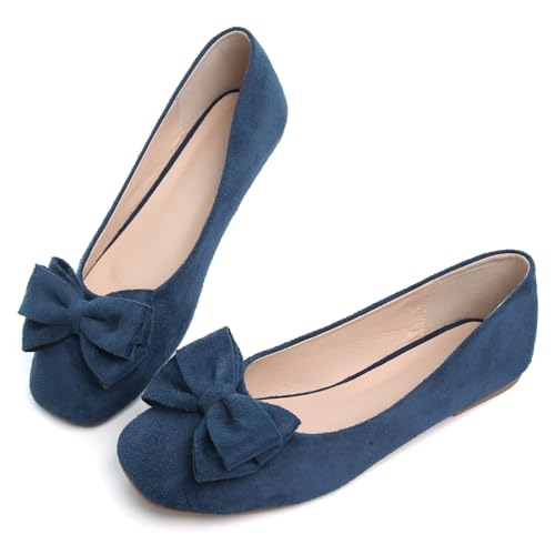 WENJIAZHIZHI Women's Bowknot Square Toe Ballet Flats Comfortable Dress Shoes Dance Shoes Casual Walking Slip-Ons Loafers4