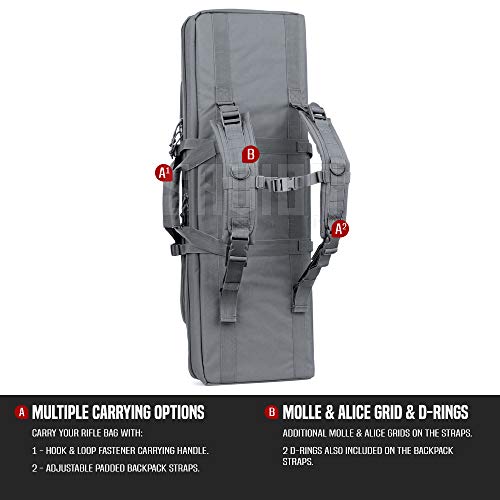Savior Equipment American Classic Tactical Double Long Rifle Pistol Gun Bag Firearm Transportation Case w/Backpack - 46 Inch Ash Gray