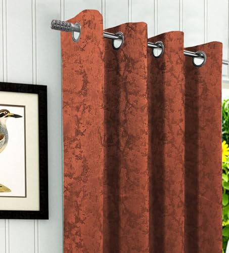 Image of Homestan Abstract Design Velvet Long Door Curtains 9 Feet Long Set of 2 with Stainless Steel Grommets for Home Decor (9 X 4.5, Rust)